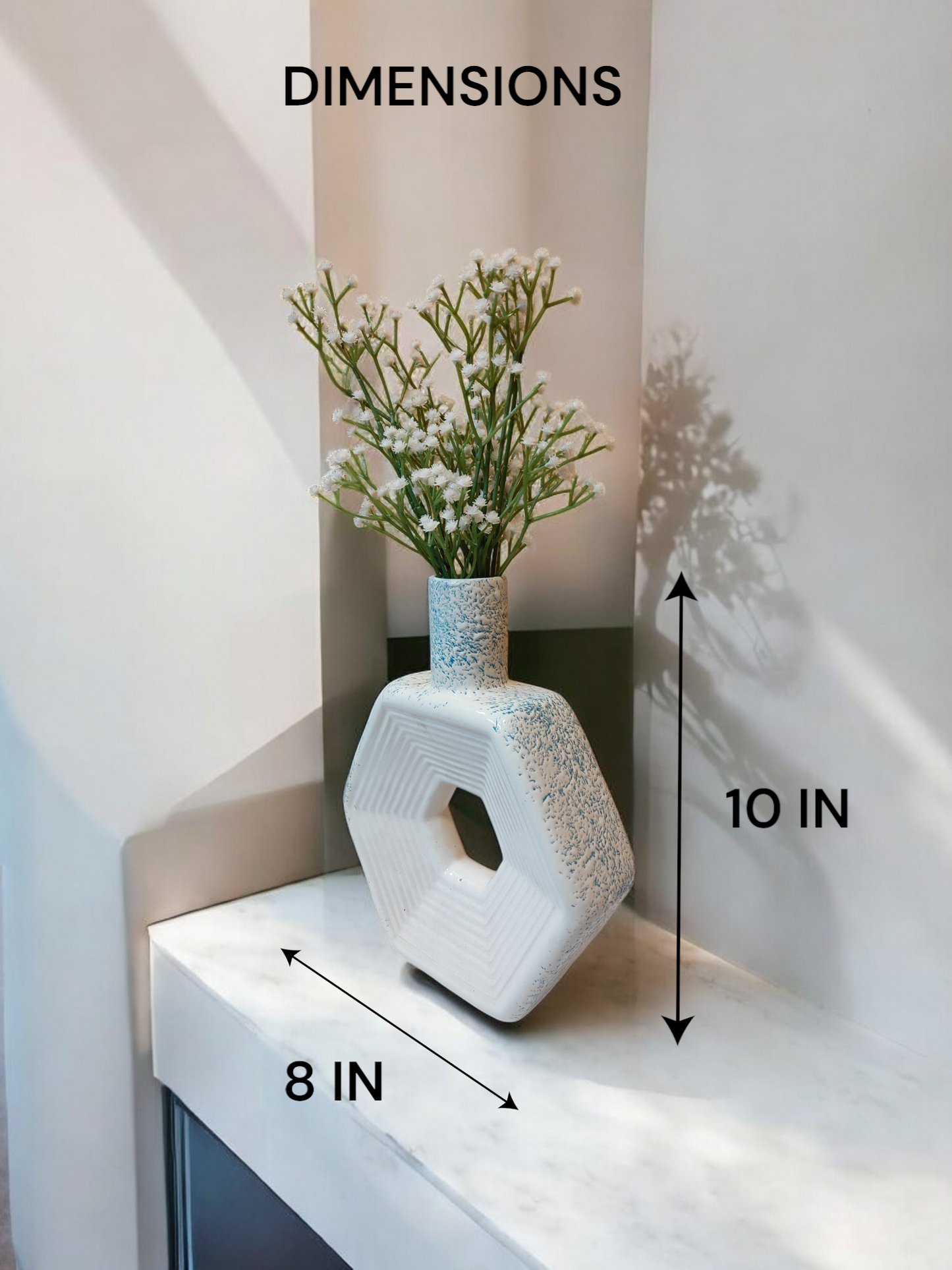 Cerulean Blue Geometric Hexagon Ceramic Vase