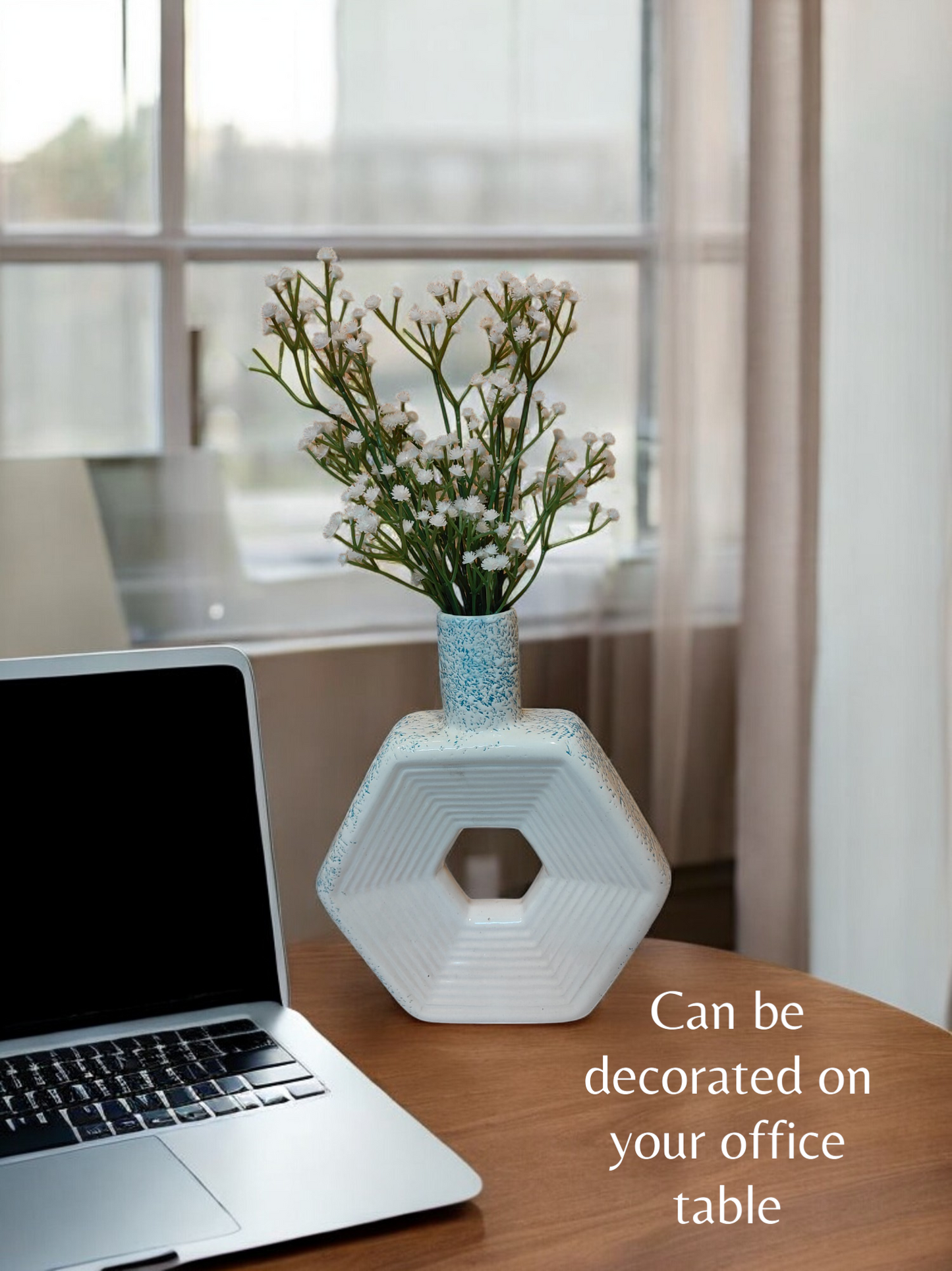 Cerulean Blue Geometric Hexagon Ceramic Vase